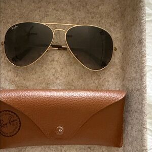 Ray-Ban Gold Aviator Sunglasses with Brown Case